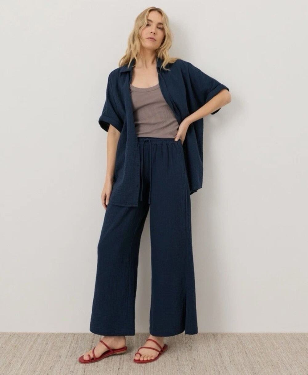 PACT Double Gauze Split Hem Pants French Navy Blue Sz XXL {3U5}